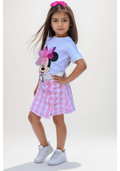 Riccotarz Kız Çocuk Minnie Baskı Ve Üzeri Tül Fiyonk Detaylı Tişört Ekose Desen Etekli Takım 001 Riccotarz Kız Çocuk Minnie Baskı Ve Üzeri Tül Fiyonk Detaylı Tişört Ekose Desen Etekli Takım 001