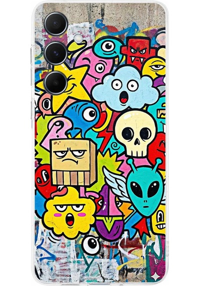 Samsung Galaxy A56 İle Uyumlu Grafiti Doodle Tasarımlı Şeffaf Silikon Kılıf Şeffaf