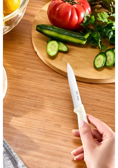 Dr. Inox Tırtıklı Sebze Bçağı Krem 21 Cm Krem