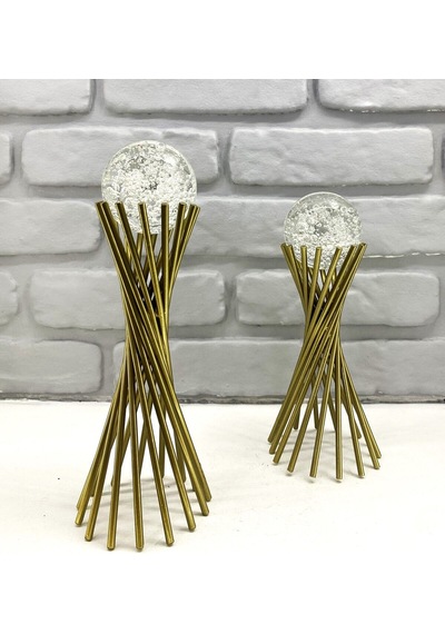 Eskitme Metal 2'li Set Salon Burgu Model Kristal Baloncuklu Cam T 1 Takım