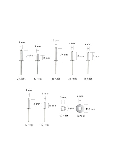 Hardes SH-3001 Aluminyum Pop Perçin Seti 315 Parça