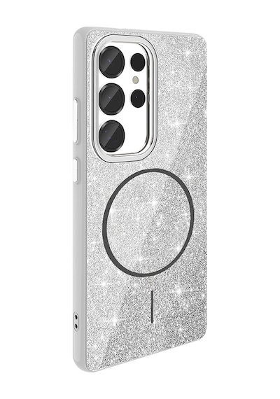 Samsung Uyumlu Galaxy S25 Ultra Kılıf Dökülmeyen Simli Silikon Magsafe Kamera Yükseltili Nourthkingdom Pembe
