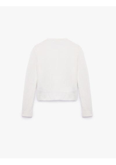 Koton Regular Fit Uzun Kollu Bisiklet Yaka Triko Hırka Ekru 6wak90109ht Ekru