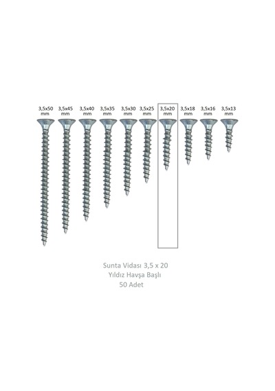 Sunta Vidası, 3,5 X 20 Mm, 50 Adet, Yhb Vida 3,5 x 20
