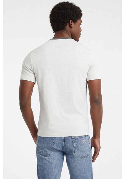 Guess Erkek Logo Baskılı Slim Fit T-shirt - Kırık Beyaz / Gri 444349