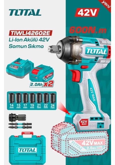 Total TIWLI42602E 42V Akülü Somun Sıkma Makinesi Kömürsüz Motor Li-ion Çift Akü