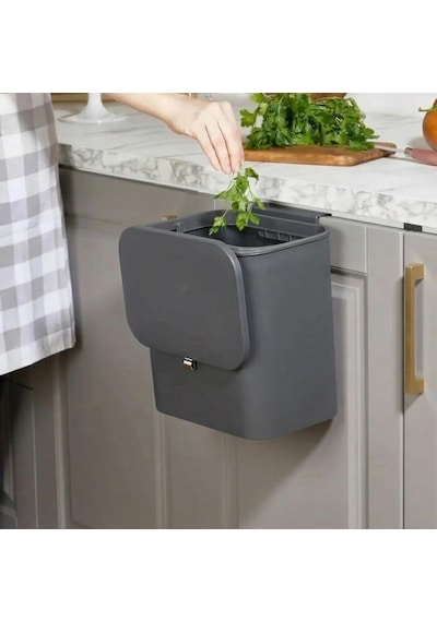 Dolap Kapağına Asılabilir 15 Litre Çöp Kovası, Duvara Yapıştırılabilir Çift Tarafa Açılabilir Mutfak Çöp Diğer