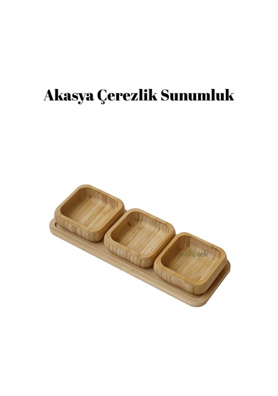 Kamptek Akasya Çerezlik Sunumluk Set 4'lü Set Bambu Kare