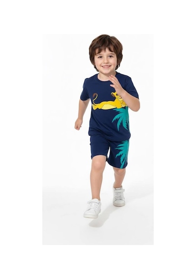 Miniko Kids Erkek Çocuk Lion Modelli Pamuk Şortlu Takım Lacivert
