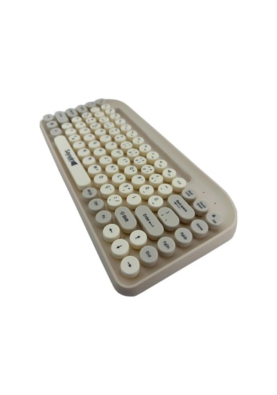 Bluetooth Klavye Renkli Retro Kablosuz Klavye Daktilo Görünümlü Tuş Tasarımı Şık Ve Kullanışlı Telefon Koyma Gözü Pilli Türkçe Q Klavye Sw-05 Krem