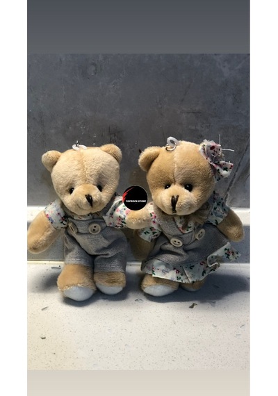 Sevimli Elbiseli Tulumlu Ayıcık Peluş Oyuncak Anahtarlık Uyku Arkadaşı Hediyelik 12 Cm Sevgiliye Eşe Yeşil