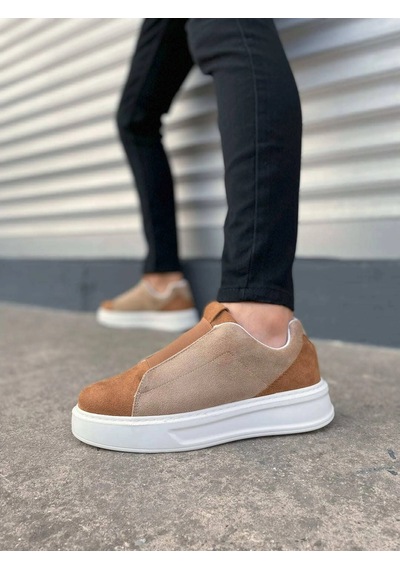 Mevese Torino Erkek Bağcıksız Cilt Günlük Sneaker Ayakkabı Ortopedik Kalın Taban Taba