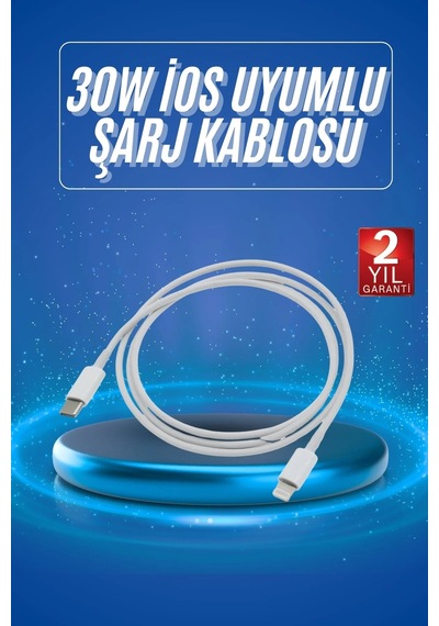 Type-c Ligtning 30w İos Şarj Kablosu Hızlı Şarj Kablosu Mavi
