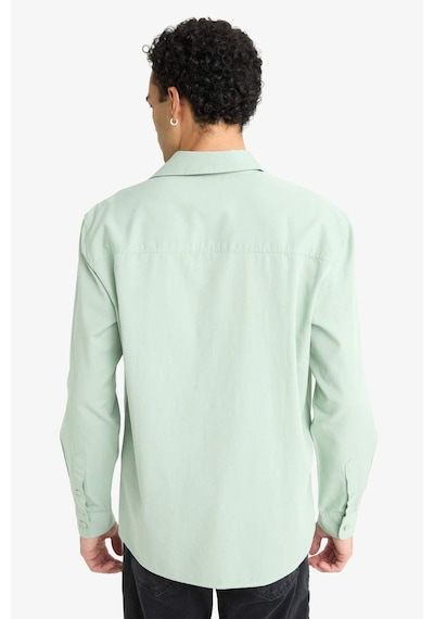 Defacto Regular Fit Polo Yaka Dokuma Uzun Kollu Gömlek F6341ax25augn1135 Yeşil-gn1135