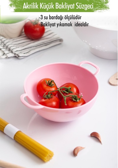 Akrilik Soft Pembe Mini Pirinç Süzgeçi & Bakliyat Süzgeçi 3 Su Bardağı Ölçülü Diğer