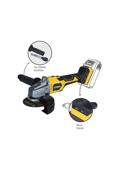 Rtrmax RTX3060B Şarjlı Avuç Taşlama Makinası Kömürsüz 125 mm - Akü Hariç