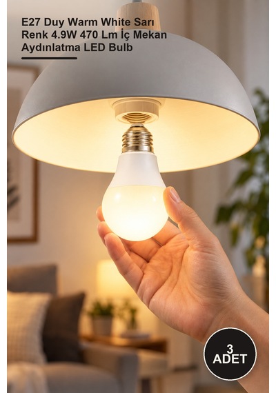 3 Adet Led Ampul E27 Duy Warm White Sarı Renk 4.9w 470 Lm İç Mekan Aydınlatma Led Bulb 1