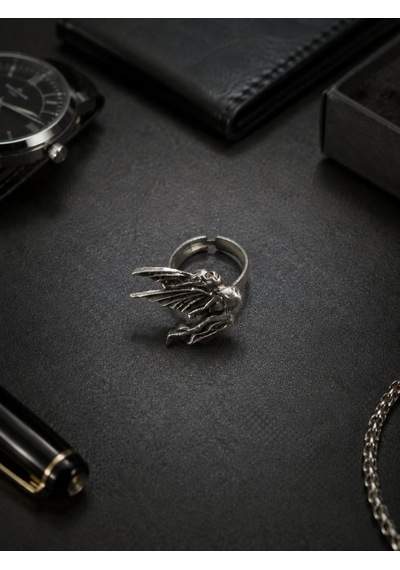 Gotik Kanatlı Ejderha Figürlü Ayarlanabilir Kadın Yüzüğü Gümüş - Gri