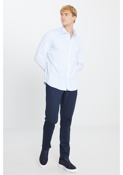AC&Co / Altınyıldız Classics Erkek Mavı Beyaz Ütü Gerektirmeyen %100 Pamuk Slim Fit Klasik Yaka Gömlek Mavı Beyaz