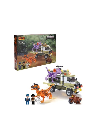 Dinosaur Set Dinozorlar Ve Dinozor Taşıma Aracı 3 Figürlü 366 Parça Açık Bej - Hardal