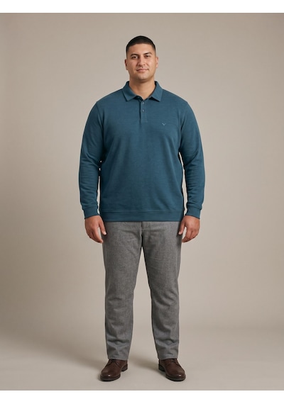 Maccali Erkek Petrol Büyük Beden Polo Yaka Battal Sweatshirt