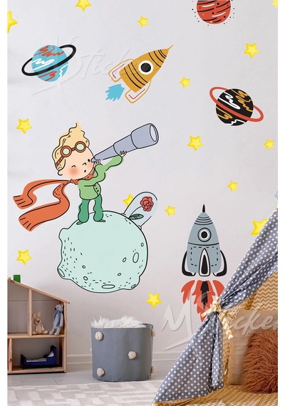 Küçük Prens Uzay Macerası Çocuk Bebek Odası Duvar Sticker Seti