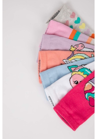 Defacto Kız Çocuk Unicorn Desenli 7li Pamuklu Patik Çorap A6568a8nskr1