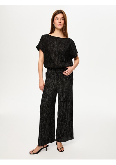 Kendinden Simli Dokulu Örme Wide Leg Fit Pantolon S26pnt026 Us26pnt02610 Siyah