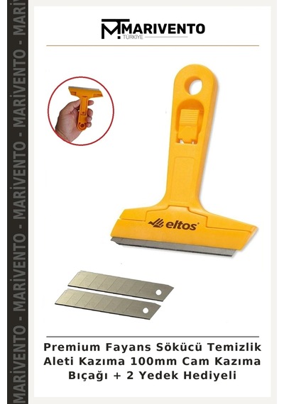 Premium Fayans Sökücü Temizlik Aleti Kazıma 100mm Cam Kazıma Bıçağı + 2 Yedek Hediyeli