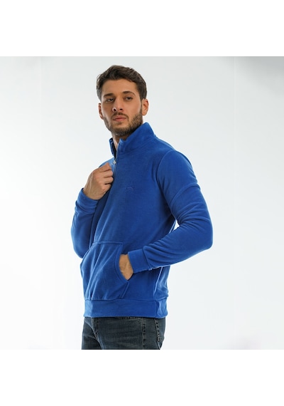 Slazenger SOLID IN Erkek Fermuarlı Dik Yaka Cepli Saks Mavi Polar