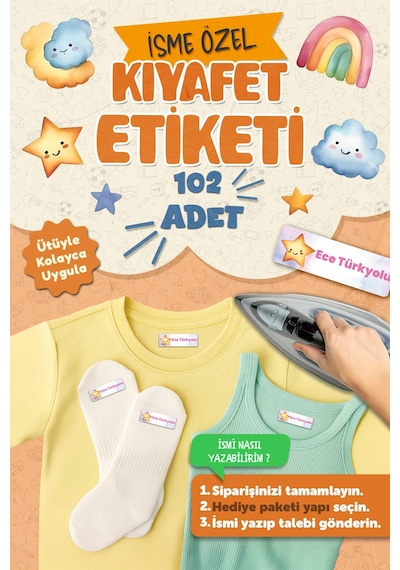 Kıyafet Etiketi - Okul Kıyafetlerine Kişiye Özel 30 Saniyede Kolay Uygulama Yıkanabilir - Unicorn 2 Beyaz