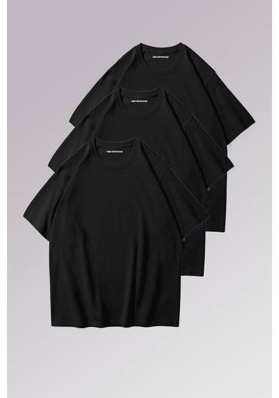 Nevermind Erkek & Kadın Siyah Pamuklu 3 Lü T-shirt Paketi