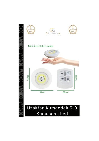 Ledspot Uzaktan Kumandalı Yapışkanlı Pilli Kablosuz Dokunmatik Mutfak 3'lü Led Spot 1 Adet