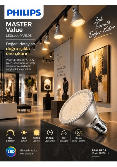 12 Adet Philips 9.5w 3000k Sarı Işık E27 Duylu 760 Lümen Dim Edilebilir Par30 Ampul