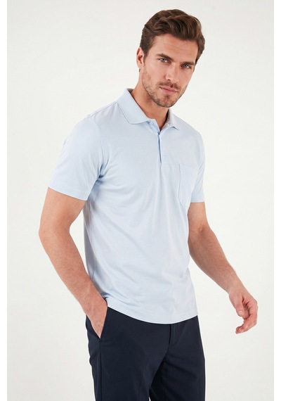 Buratti Pamuklu Regular Fit Göğüs Cepli Düğmeli Polo T Shirt Erkek Polo T Shirt 4565001 Bebe Mavi