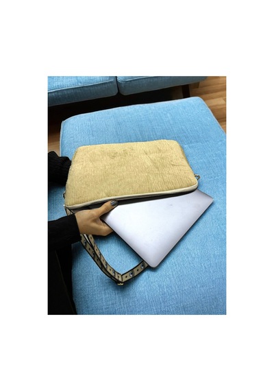 13-13.3-14 Inch Peluş Apple Uyumlu MacBook, Laptop Çantası, Bej Toscase Bej Bej