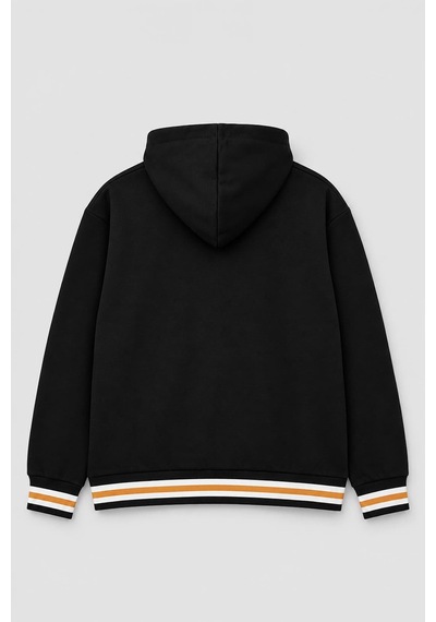 Markapia Kadın Kapüşonlu Çizgi Detaylı Sweatshirt SiYAH