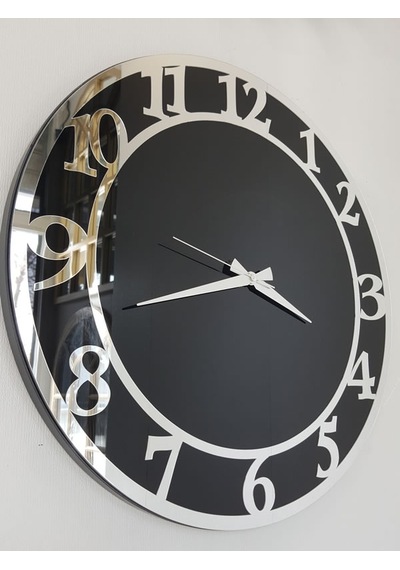 Ayna Denizi Silver Matris Black Model Gümüş Siyah Renk 50 CM Dekoratif Aynalı Duvar Saati Gümüş - Siyah
