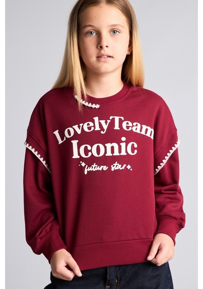 Defacto Relax Fıt Bisiklet Yaka Slogan Baskılı Sweatshirt Kız Çocuk I0709a826aubr204 Bordo-br204