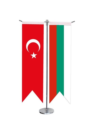 Masa Üstü Kırlangıç Bulgaristan + Türk Bayrağı + Krom T Direk Mas