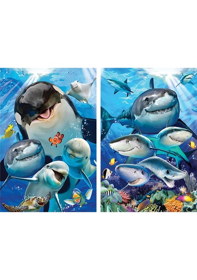 Prime 3d Okyanus Balıkları Ve Köpekbalıkları Selfie İkili Puzzle 200 Parça 10234