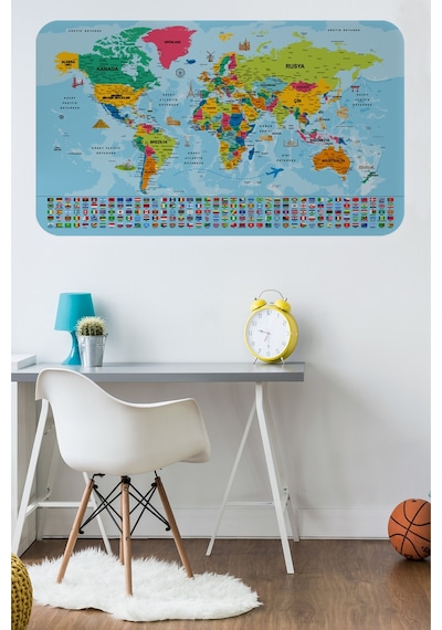 Ülke Bayraklı Dünya Haritası Sticker 100 X 65 Cm