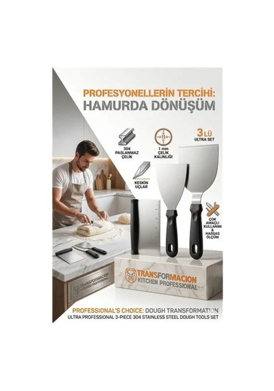 304 Inox Paslanmaz Çelik 3 Lü Hamur Kesici Ve Spatula Seti - Ultra Profesyonel Seri 723143 Renk