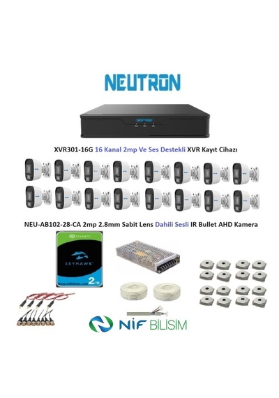 Neutron 2mp 16 Kameralı Sesli Dış Ortam Ahd Full Kamera Seti 2tb