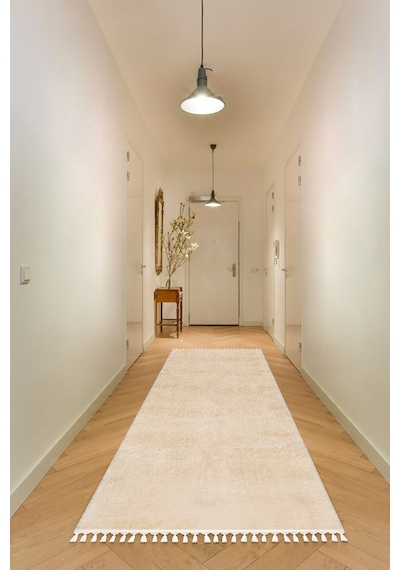 Vl Comfort Düz Saçaklı Peluş Düz Yolluk Bej Vizon Düz Ponpon