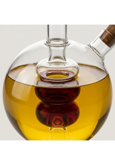 Borosilikat Cam Çift Bölmeli Yağlık Ve Sirkelik 350 Ml, İç Ve Dış Hazneli 2 Si 1 Arada Şeffaf Servis Şişesi, İki Ayrı Ağızlı Mantar Tıpalı Yuvarlak Tasarım Çok Renkli