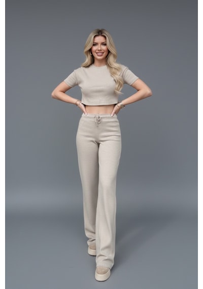 Kadın Bol Paça Slim Fit Takım Gri