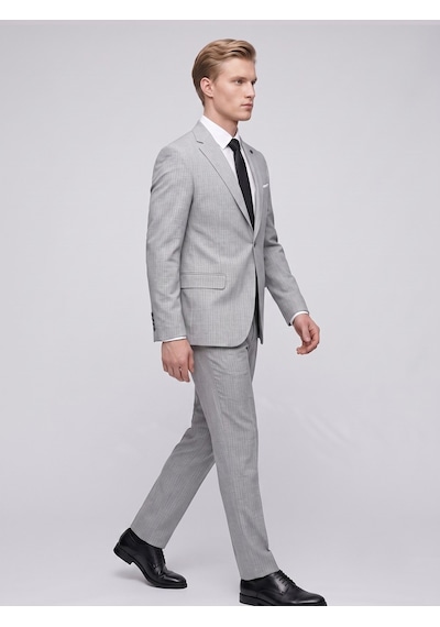 Tk6890 Erkek Çizgili Takım Elbise Slim Fit Modern Kesim Şık Klasik Ceket Pantolon Takım Gri