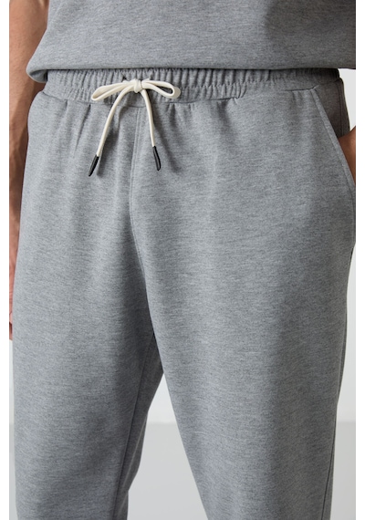 Tommy Life Gri Melanj Pamuklu Kalın Yumuşak Dokulu Oversize Fit Basic Erkek Eşofman Takım - 85251 GRİ MELANJ