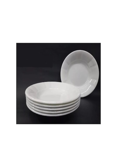 6 Adet Beyaz Oluklu Melamin Çukur Yemek Tabağı 18x3,5 Cm Pilav Kuru Nohut Sulu Yemek Kabı Beyaz